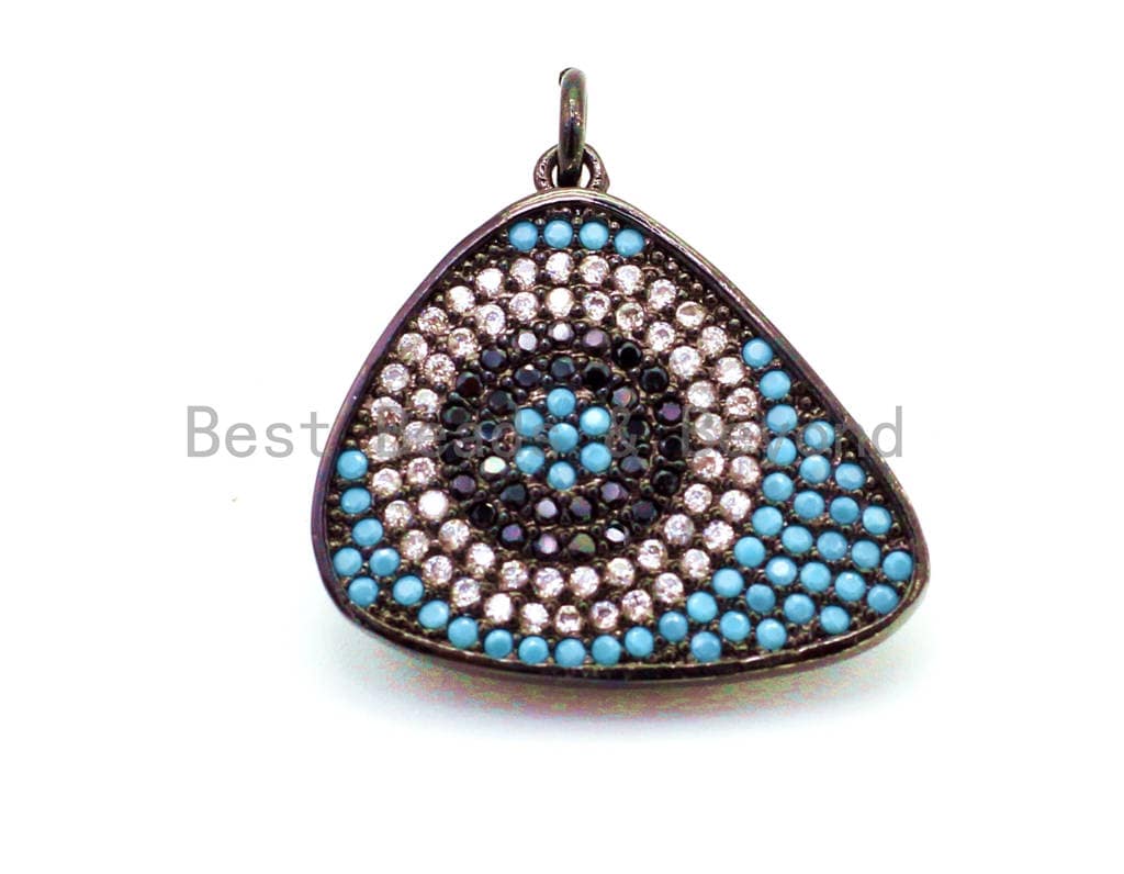 CZ Micro Pave Triangular Evil Eye Pendant/Charm, Cubic Zirconia Pendant, 22x23mm, sku#F15