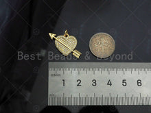 Load image into Gallery viewer, CZ Micro Pave Cupid Arrow On Heart Shape Pendant,Cubic Zirconia Dainty Gold Charm, Necklace Bracelet Charm Pendant,25x18mm, Sku#LK271