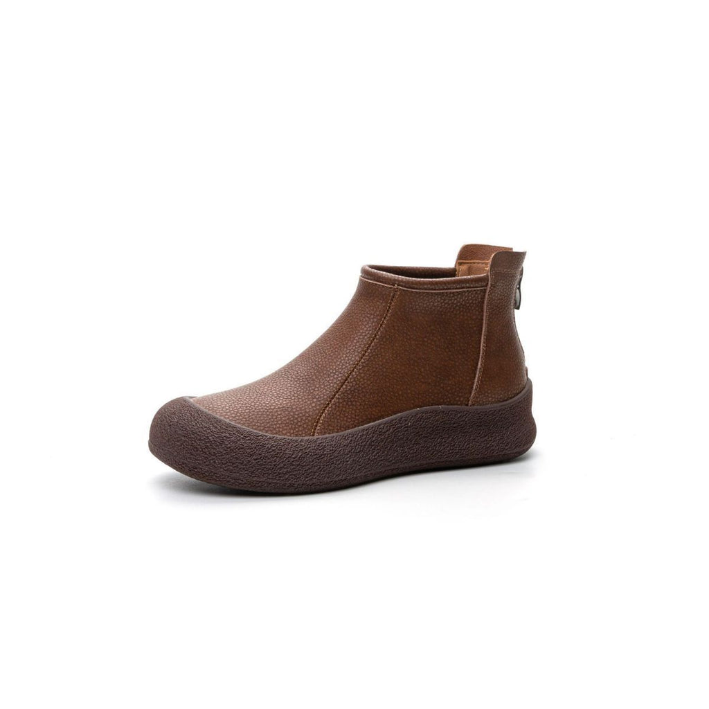Women's Vintage Mid-Calf Boots | PU Leather Back Zipper | Flat Heel Casual Winter Boots