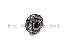Load image into Gallery viewer, CZ Donut Shaped Micro Pave Space Beads in Antique Silver, Cubic Zirconia Space Beads, Rhidium Rondelle Big hole Beads, 10x5mm, sku#X124