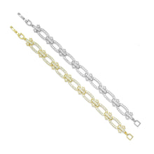 Load image into Gallery viewer, CZ Oval Flower Rectangle Link Gold Silver Bracelet, Sku#A347