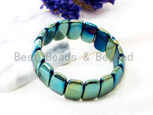 Load image into Gallery viewer, Green Blue Natural Hematite Stretch Bracelet, Titanium Plate