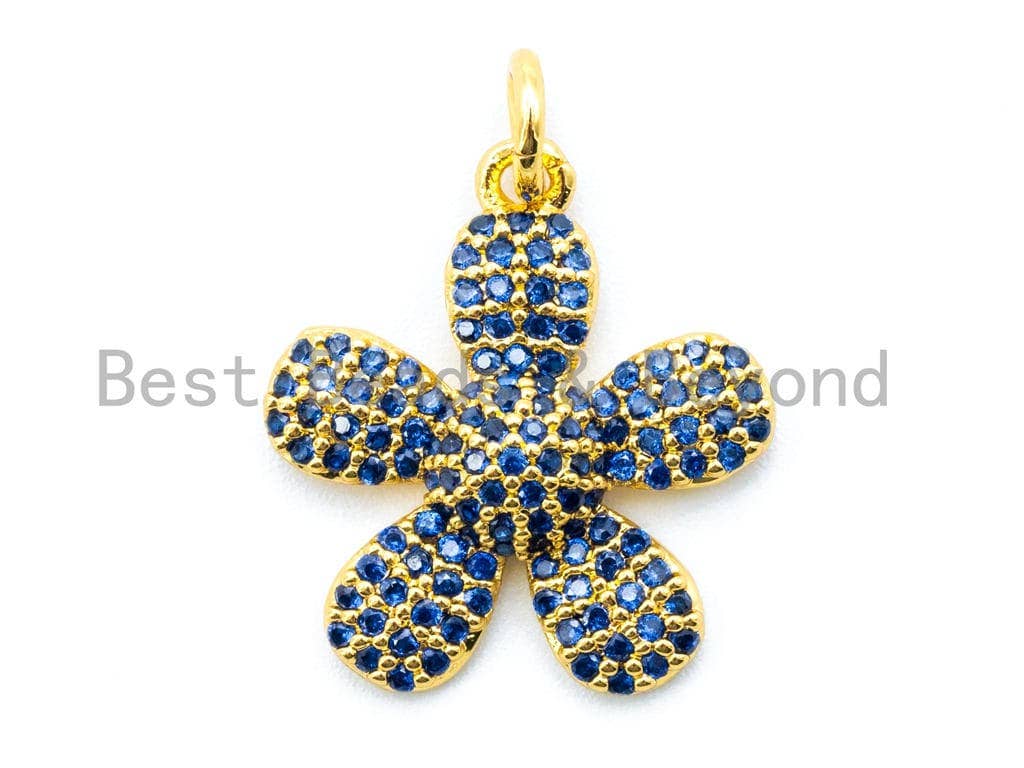 16mm CZ Cobalt Blue Micro Pave Daisy Flower Pendant,sku#L84