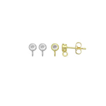 Load image into Gallery viewer, Clear Round CZ Gold  Silver Stud Earrings with loop, Sku#A440