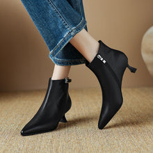 Load image into Gallery viewer, Women's Pointed-Toe High-Heel Ankle Boots - Leather Stiletto Boots with Buckle Strap &amp; Side Zipper