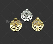 Load image into Gallery viewer, CZ Micro Pave Evil Eye Hollow Out Round Coin Shape Pendant/Charm,Sku#L493