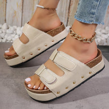 Load image into Gallery viewer, Women's Platform Sandals with Velcro Straps - Thick Sole Beach Shoes with Rivet Details