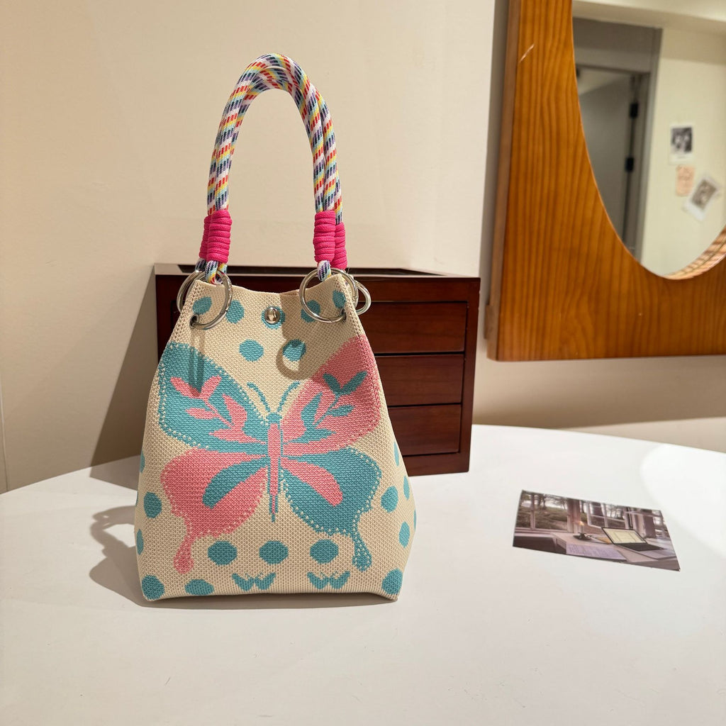 Women's Knitted Tote Bag - Large Capacity Magnetic Closure Bucket Bag