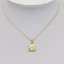 Load image into Gallery viewer, Colorful CZ Gold Lock Charm, Sku#LX365