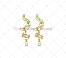 Load image into Gallery viewer, CZ Micro Pave Cresent Moon With Teddy Bear Shape Pendant,18K Gold Filled Moon Bear Charm, Necklace Bracelet Charm Pendant,16x51mm,Sku#LK477