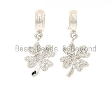 Load image into Gallery viewer, Gold/Silver CZ Micro Pave Lucky Clover Pendant, Big hole Eur