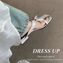 Load image into Gallery viewer, Women's Tassel Slide Sandals | Square Toe Block Heel Cowhide Mules
