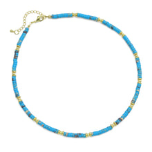 Load image into Gallery viewer, 4mm Turquoise Blue beads Necklace with gold spacer, EF539