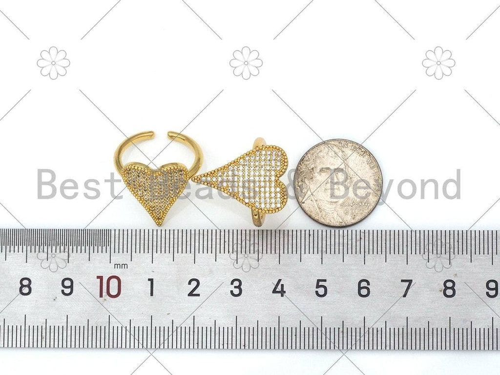 CZ Big Heart Shape Adjustable Ring, Sku#X233