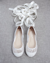 Load image into Gallery viewer, White New Lace Ballerina Flats with Ballerina Lace Up