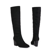 Load image into Gallery viewer, Women's Suede High-Top Boots – Chunky Heel, Pointed Toe, Side Zipper | Sarah Express