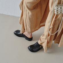 Load image into Gallery viewer, Women's Full Grain Leather Buckle Mules | Retro Low Block Heel Backless Shoes