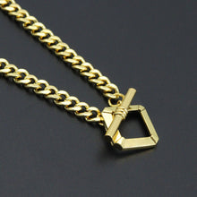 Load image into Gallery viewer, Gold Rectangle Toggle Clasp Cuban Chain Link Adjustable Necklace, Sku#L731