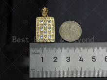 Load image into Gallery viewer, CZ Micro Pave Rectangle Mosaic lattice Charm/Pendant, Gold Dog Tag Charm, Pave Pendant, Gold plated charm, 15x24mm, Sku#LK126