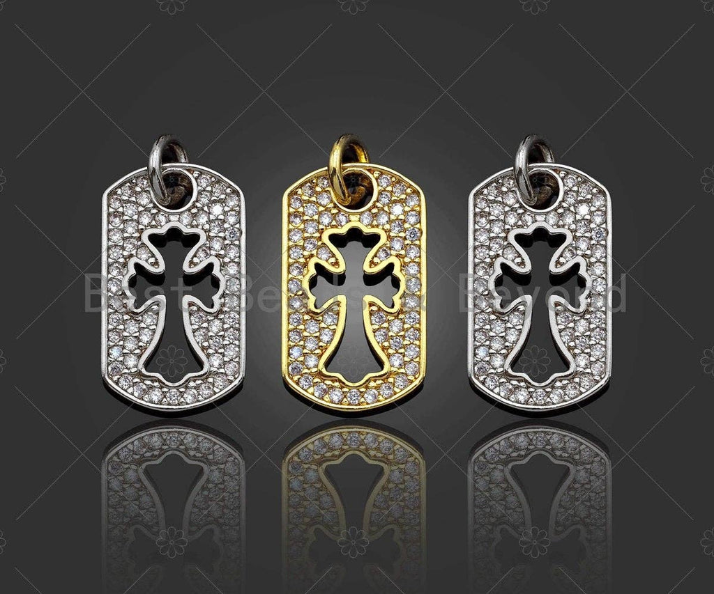 CZ Micro Pave Hollow Out Cross On Rectangle Shape Pendant/Charm,Dainty Medallion Charm, Necklace Bracelet Charm Pendant,10x17mm, Sku#L514