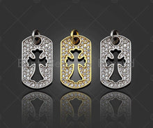 Load image into Gallery viewer, CZ Micro Pave Hollow Out Cross On Rectangle Shape Pendant/Charm,Dainty Medallion Charm, Necklace Bracelet Charm Pendant,10x17mm, Sku#L514