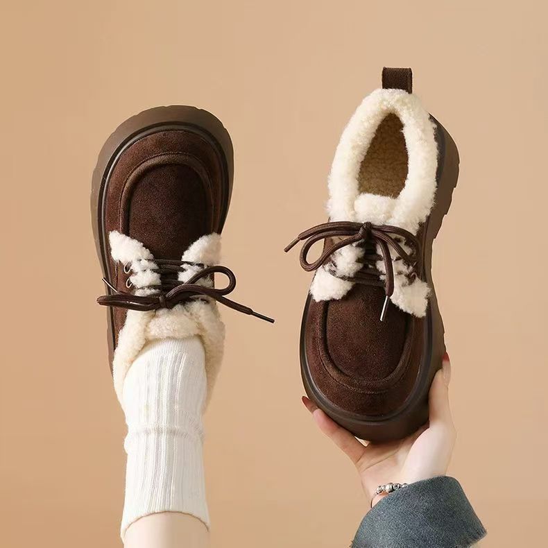 Women's Fleece-Lined Chunky Sole Shoes - Korean Style Comfort Flats