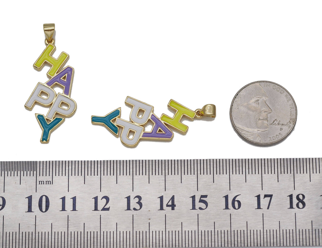 Enamel Happy Word Pendant, Sku#LD241