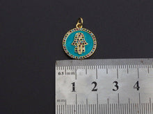 Load image into Gallery viewer, Enamel Colorful Hamsa Hand Coin Pendant,CZ Micro Pave Oil Drop pendant,Enamel pendant,Enamel Jewelry, 17x20mm, sku#F1047C
