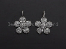 Load image into Gallery viewer, Antique Silver CZ Micro Pave Flower Pendant, Antique Silver Tone, Cubic Zirconia Pave Daisy Flower Charm Pendant, 24x26mm,sku#F1031