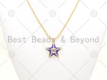Load image into Gallery viewer, Colorful Enamel Five Point Star Shape Pendant, 18K Gold Filled CZ Micro Pave Enamel Charm,Enamel Jewelry,26x28/17x20mm,Sku#F1407