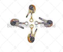 Load image into Gallery viewer, Colorful CZ Micro Pave Peace Hand Charm, Victory Sign Shape charm, Peace Hand Symbol Charm, Hand Sign Charm, 10x21mm, sku#B125