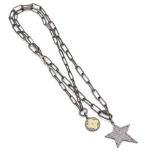 Load image into Gallery viewer, Gunmetal Paperclip Chain Star Flower Necklace