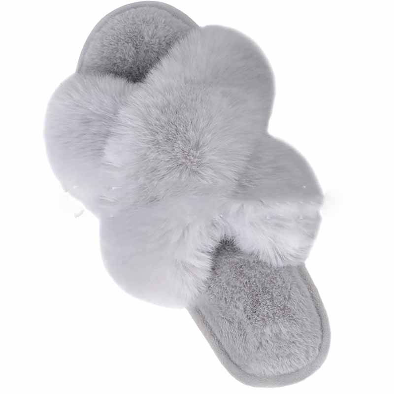Women's Fluffy Faux Fur Cross Slides | Cozy Indoor Suede Slippers
