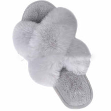 Load image into Gallery viewer, Women's Fluffy Faux Fur Cross Slides | Cozy Indoor Suede Slippers