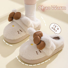 Load image into Gallery viewer, Women's Fluffy Cat &amp; Bow House Slippers | Plush Cotton Indoor Slippers