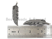 Load image into Gallery viewer, CZ Micro Pave Feather Pendant, Antique Silver Tone, Clear Cubic Zirconia Big Pave Feather Charm Pendant, 14x58mm,sku#F1011