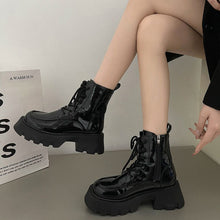 Load image into Gallery viewer, Women's Vintage British Chunky Heel Western Cowboy Ankle Boots | Lace-Up Round Toe Block Heel Booties