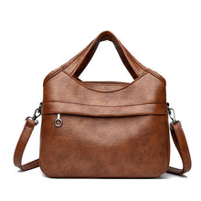 Load image into Gallery viewer, Women's Retro Patchwork PU Leather Tote Bag – Multi-Compartment Shoulder Bag with Triple Straps