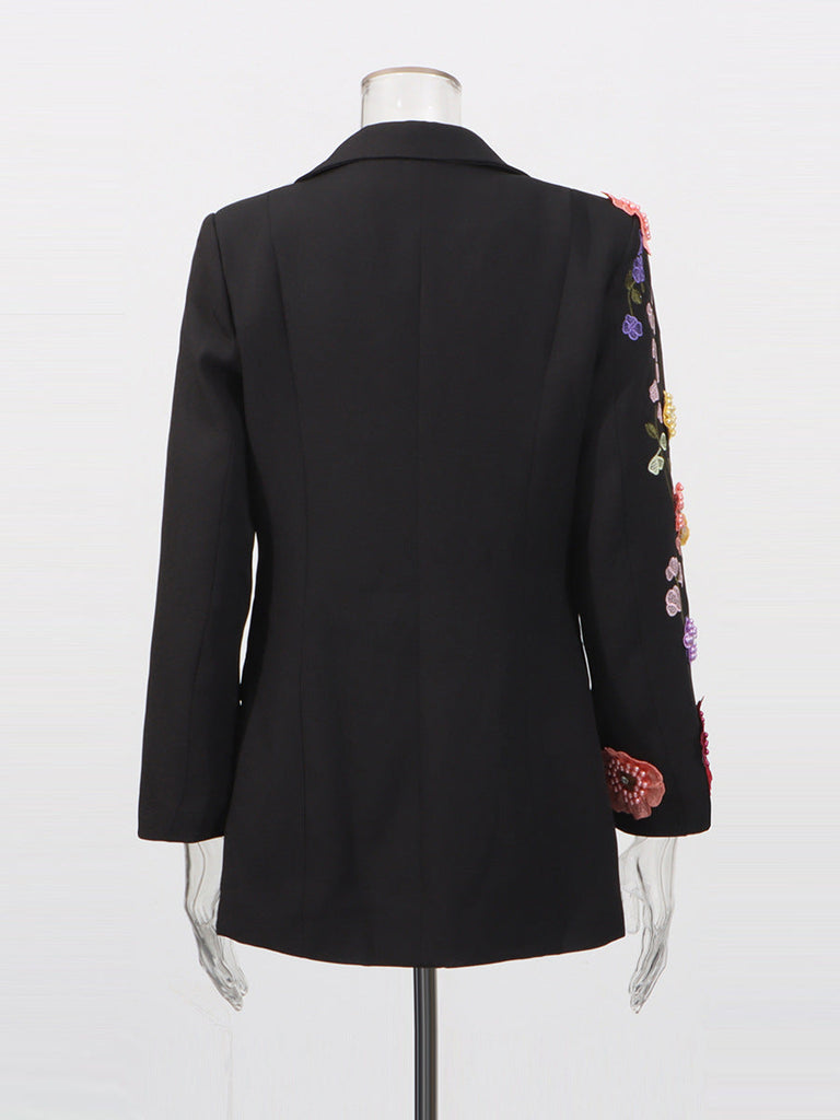 Elegant Three-dimensional Floral Embroidered Blazers