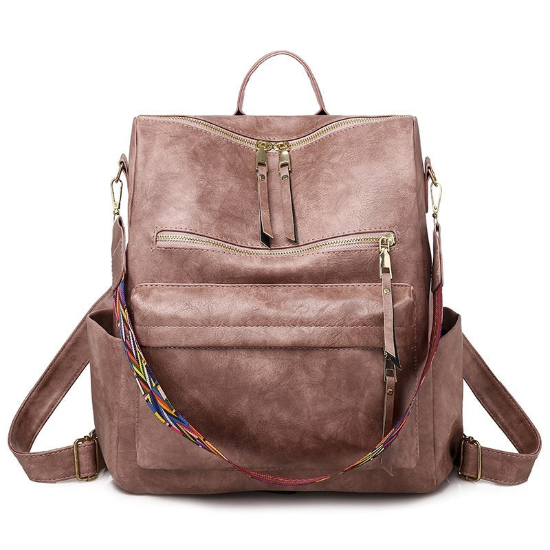 Large-Capacity Women's Backpack | Niche Stone-Texture PU Leather Retro Bag