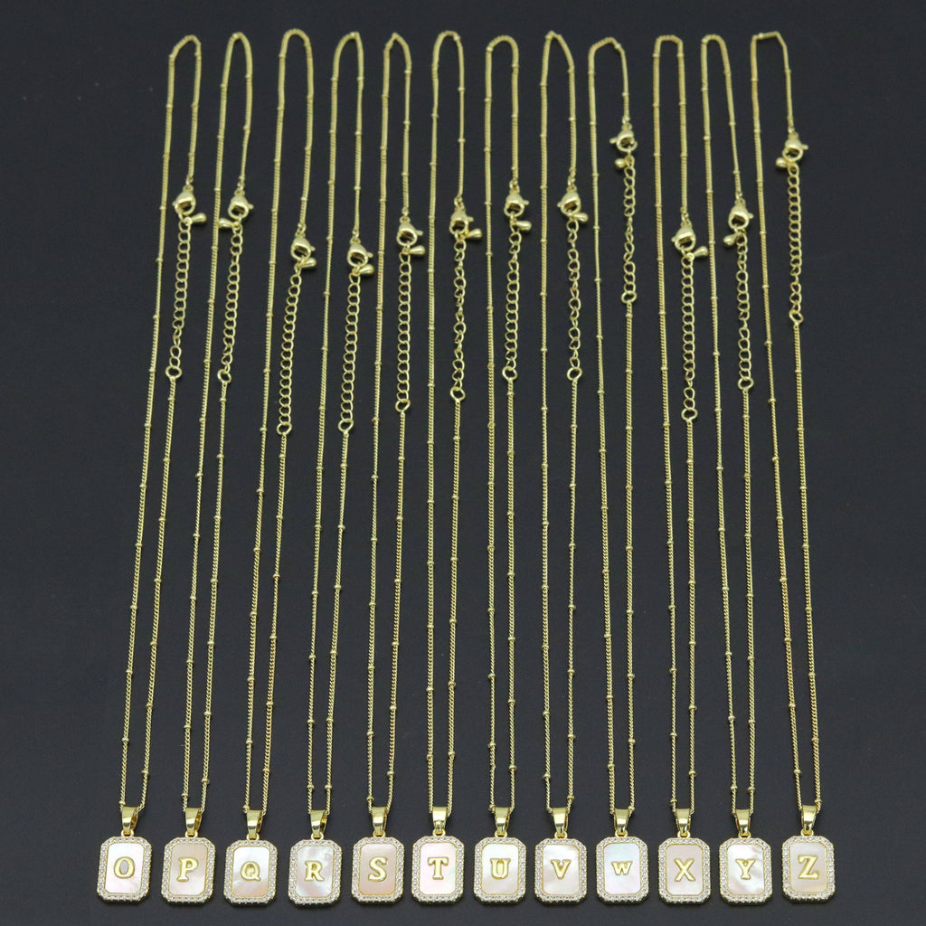 Gold Rectangle Initial Charm, Alphabet Name Letter Charm Adjustable Necklace,sku#LX718