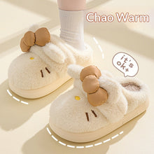 Load image into Gallery viewer, Women's Fluffy Cat &amp; Bow House Slippers | Plush Cotton Indoor Slippers