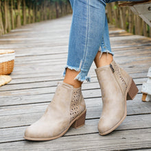 Load image into Gallery viewer, Women's Chunky Heel Pointed Toe Cutout Ankle Boots | British Style Side Zipper Booties | Sarah Express
