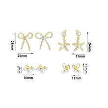 Load image into Gallery viewer, White Pearl Gold Bowknot Star Fish Stud Earring,Sku#LD747