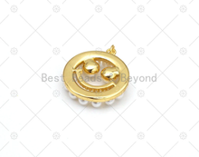 Load image into Gallery viewer, CZ Micro Pave with Pearl Smiley Face On Round Ring Shape Pendant,18K Gold Filled Charm, Necklace Bracelet Charm Pendant,23x26mm,Sku#LK460