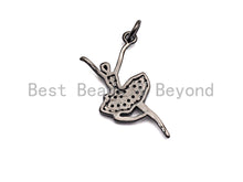 Load image into Gallery viewer, CZ Clear/Black Micro Pave Ballet Dancer Pendant Charm, CZ Pave Ballerina Pendant, Gold/Rose Gold/Silver/Gunmetal plated,13x26mm, Sku#F794