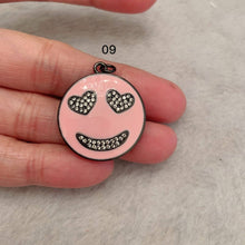 Load image into Gallery viewer, NEW Colorful Enamel Oil Drop Emoji Smiley Face Round Pendant,Cubic Zirconia Round Pave Pendant Charm Beads, Pave Pendant,  25x28mm, SKU#F562