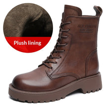 Load image into Gallery viewer, Women's Genuine Leather Chunky Heel Ankle Boots | Fleece-Lined Side Zipper | British Style