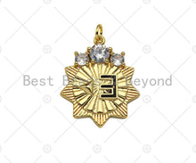 Load image into Gallery viewer, CZ Micro Pave E Word On Sunflower Shape Pendant/Charm,18K Dainty Gold with Big CZ Charm, Necklace Bracelet Charm Pendant, 21x25mm, Sku#L549