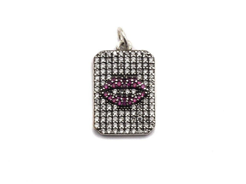 Antique Finish CZ Micro Pave Rectangle With Lip Pendant, Clear Cubic Zirconia Pave Rectangle Charm Pendant, 13x20mm,sku#F996C